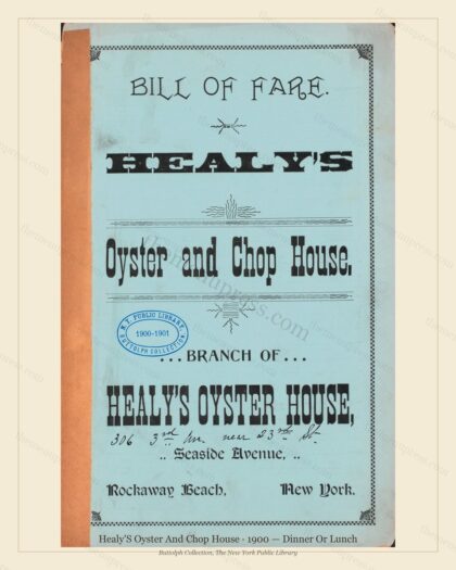 Vintage menu preview — 1900 Vintage Dinner Menu — Seaside Avenue, Rockaway Beach, Ny, Classic NYC Frenc