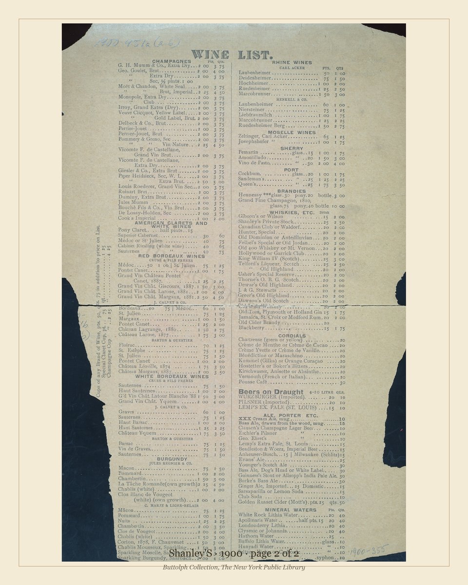 Vintage menu — page 2 of 2