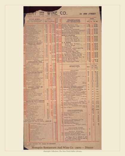 Mouquin Restaurant And Wine Co · 1900 — Dinner