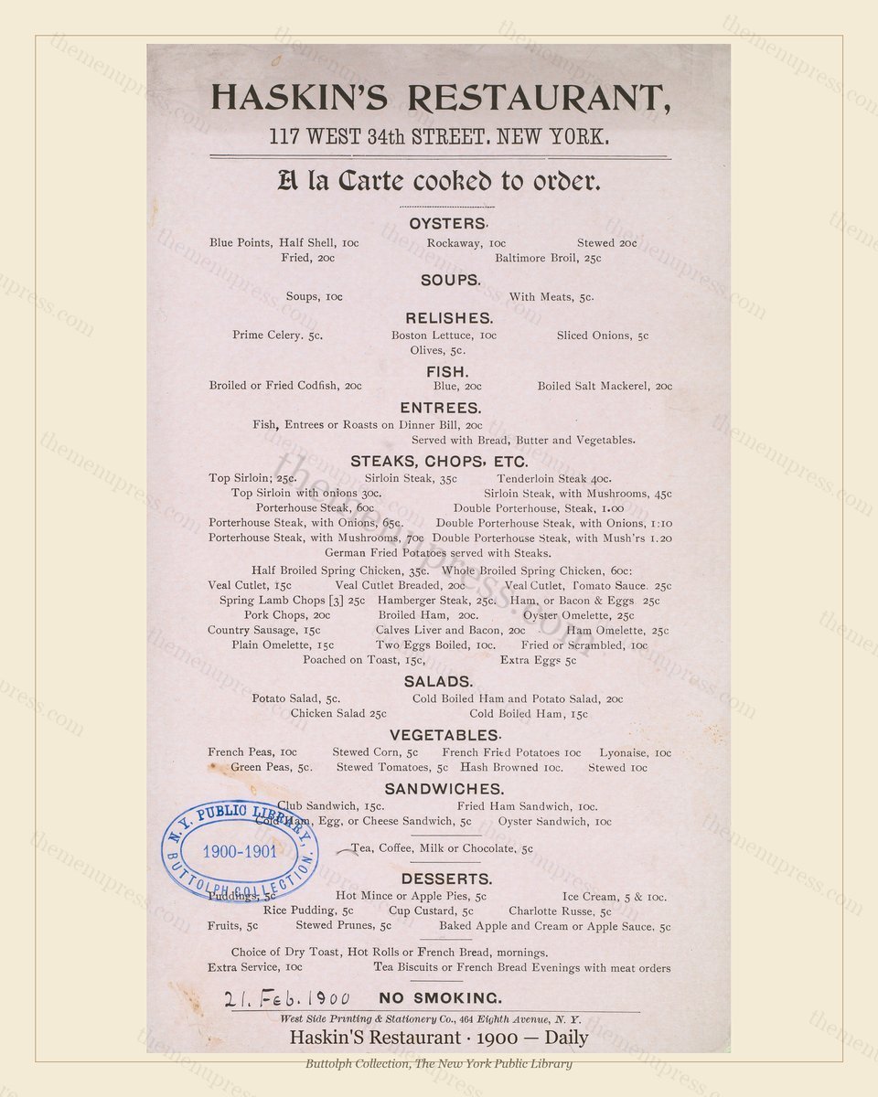 Vintage menu preview — 1900 Vintage Dinner Menu — 117 West 34Th Street,New York,Ny, Classic NYC French