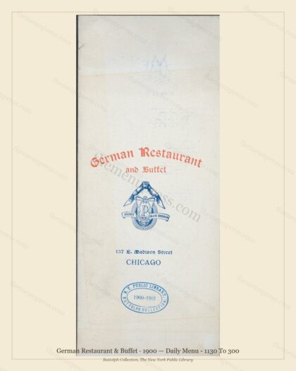 Vintage menu preview — 1900 Vintage Dinner Menu — 137 E. Madison St.,Chicago,Ill, Classic NYC French Re