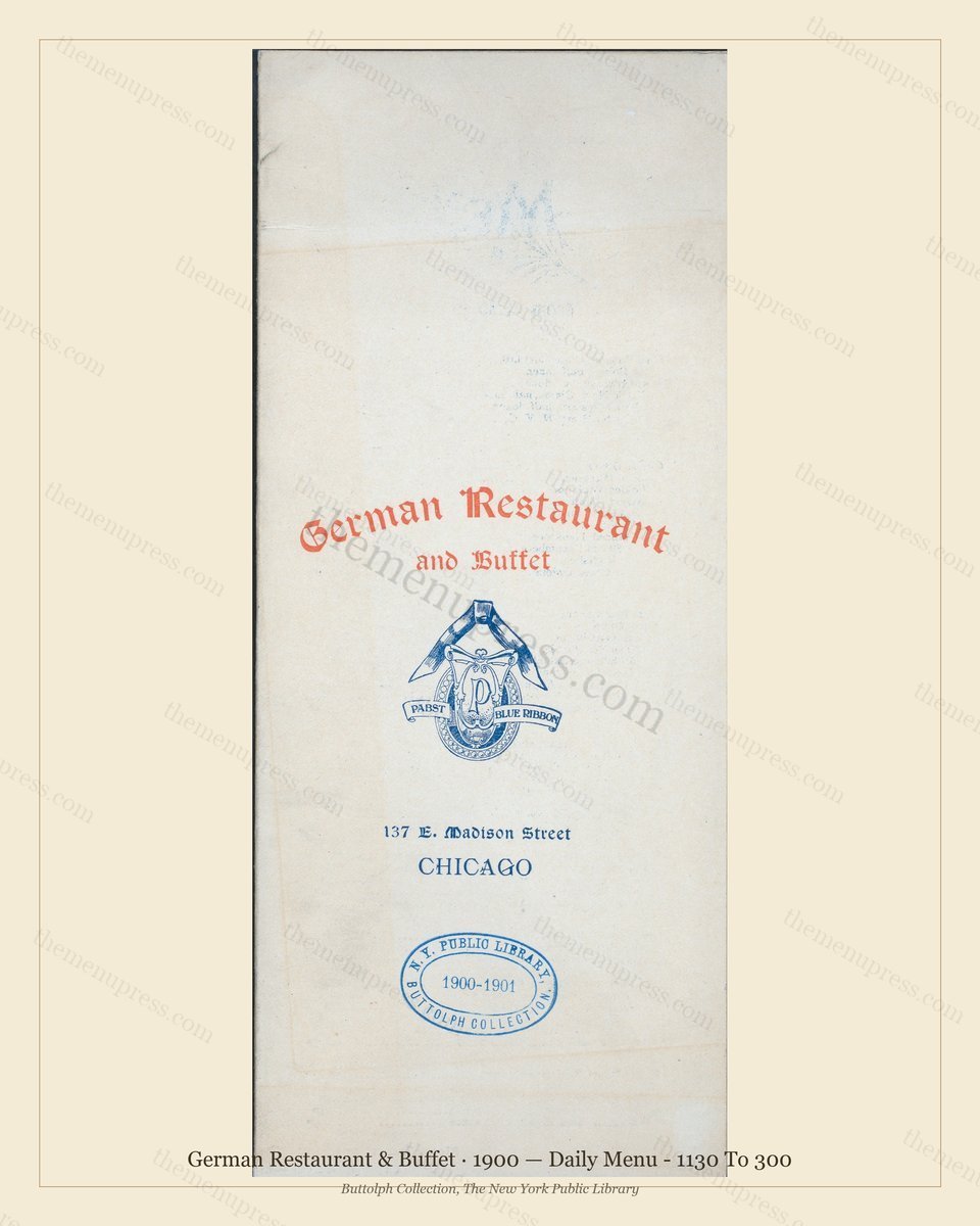 Vintage menu preview — 1900 Vintage Dinner Menu — 137 E. Madison St.,Chicago,Ill, Classic NYC French Re