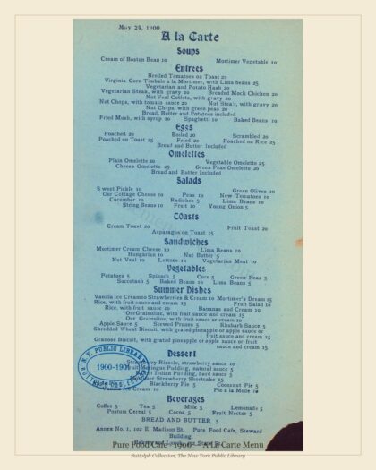 Pure Food Cafe · 1900 — A La Carte Menu