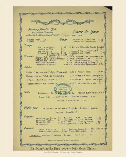 Hamburg-Amerika Linie · 1906 — Daily Menu, Dinner