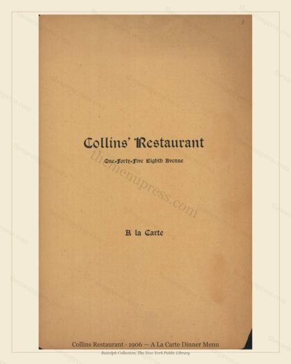 Vintage menu preview — 1906 Vintage Dinner Menu — Ny, Classic NYC French Restaurant (Complete 4-Page Ar