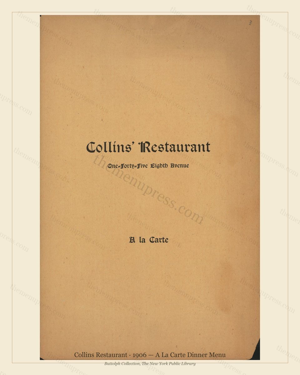 Vintage menu preview — 1906 Vintage Dinner Menu — Ny, Classic NYC French Restaurant (Complete 4-Page Ar