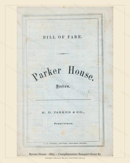 Vintage menu preview — 1865 Vintage Banquet Menu — Boston, Ma, Classic NYC French Restaurant (Complete