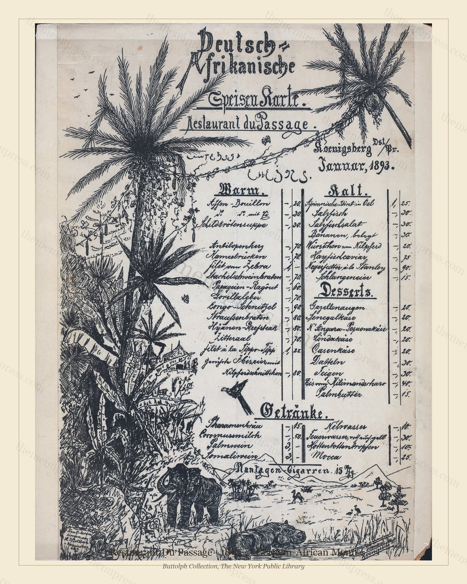 Vintage menu preview — 1893 Vintage Dinner Menu — Koenigsberg, Germany, Classic NYC French Restaurant (