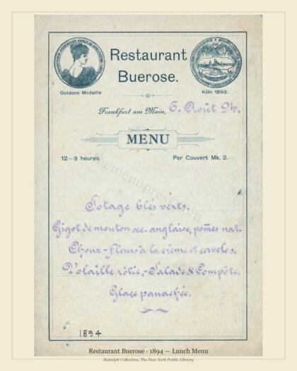 Restaurant Buerose · 1894 — Lunch Menu