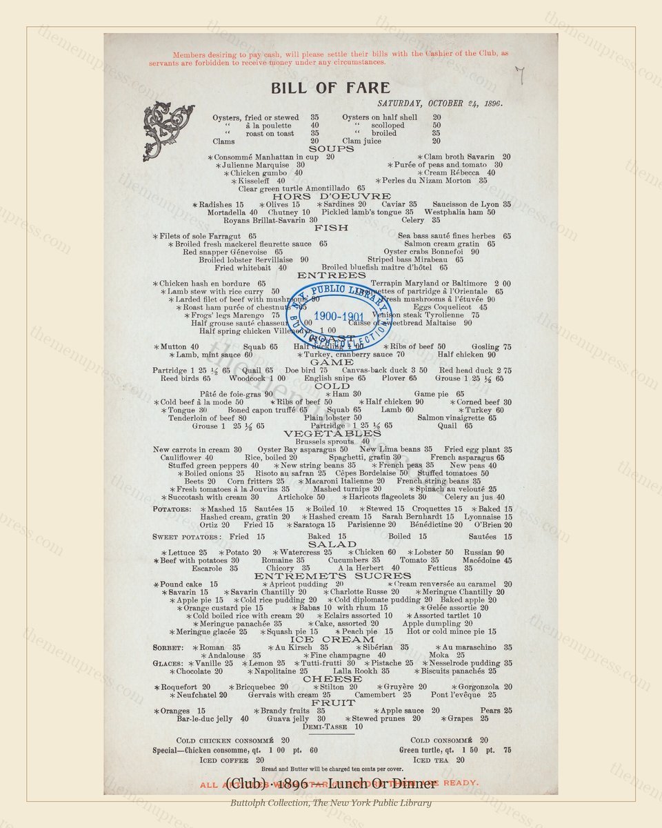 Vintage menu preview — 1896 Vintage Dinner Menu — Savarin'S Cafe,Ny, Classic NYC French Restaurant (Com
