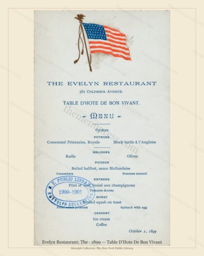Vintage menu preview — 1899 Vintage Dinner Menu — New York, Classic NYC French Restaurant (Complete 2-P