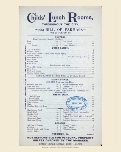 Childs' Lunch Rooms · 1900 — Menu