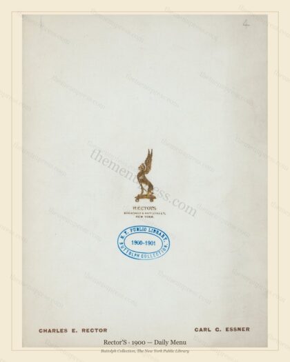 Vintage menu preview — 1900 Vintage Dinner Menu — Broadway and 44Th Street, Ny, Ny, Classic NYC French