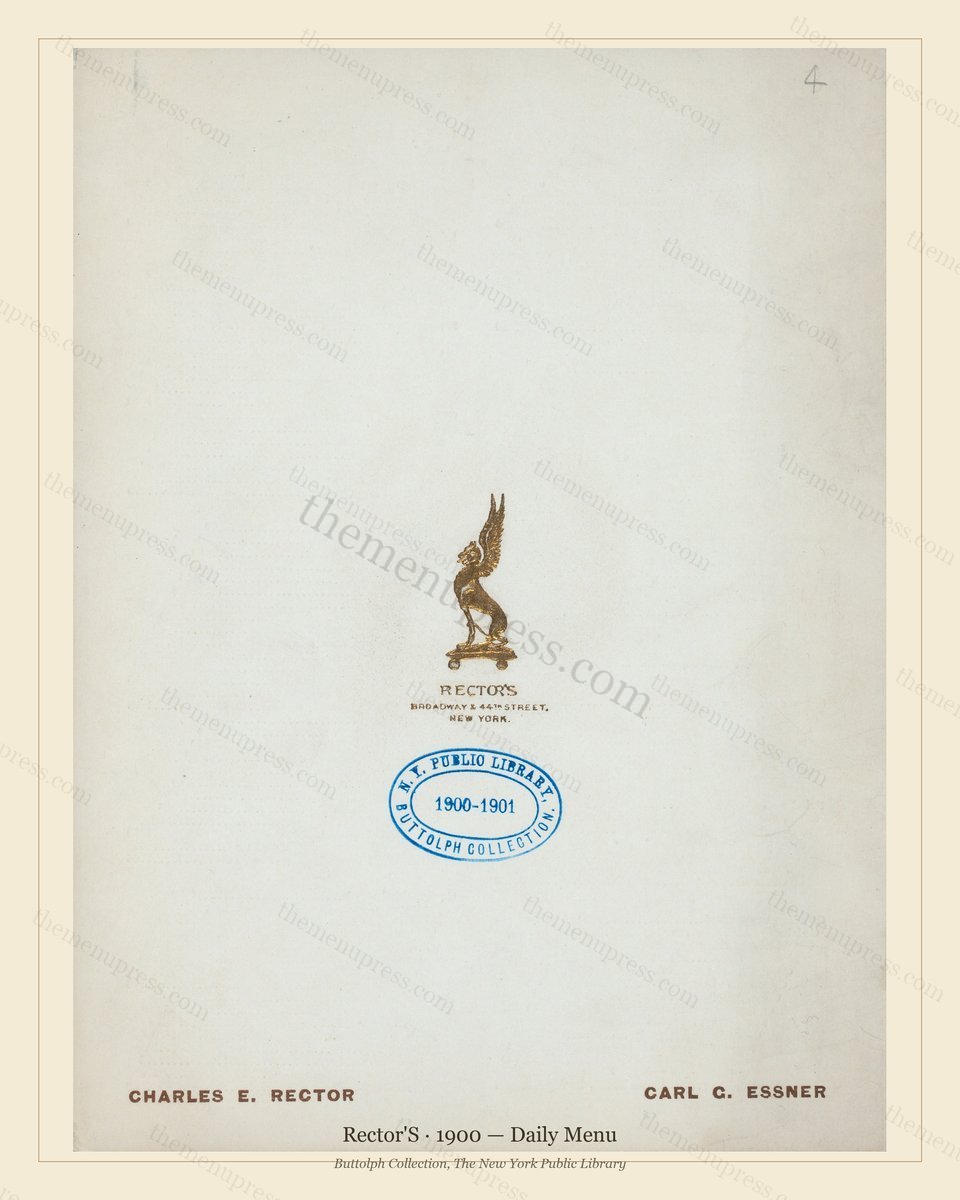 Vintage menu preview — 1900 Vintage Dinner Menu — Broadway and 44Th Street, Ny, Ny, Classic NYC French