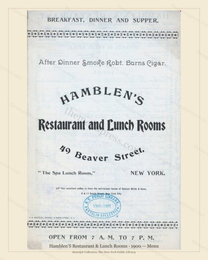 Vintage menu preview — 1900 Vintage Dinner Menu — New York, Ny, Classic NYC French Restaurant (Complete