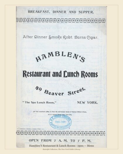 Hamblen'S Restaurant & Lunch Rooms · 1900 — Menu