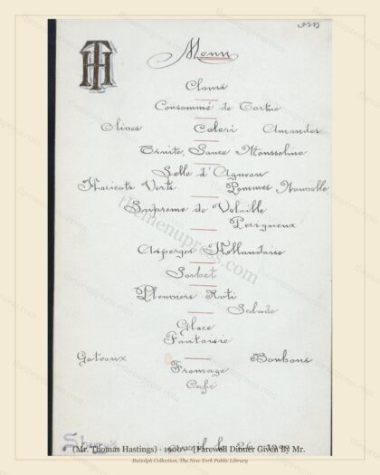Vintage menu preview — 1900 Vintage Dinner Menu — Sherry'S, New York, Ny, Classic NYC French Restaurant