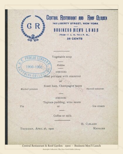Vintage menu preview — 1900 Vintage Lunch Menu — New York, Ny, Classic NYC French Restaurant (Complete