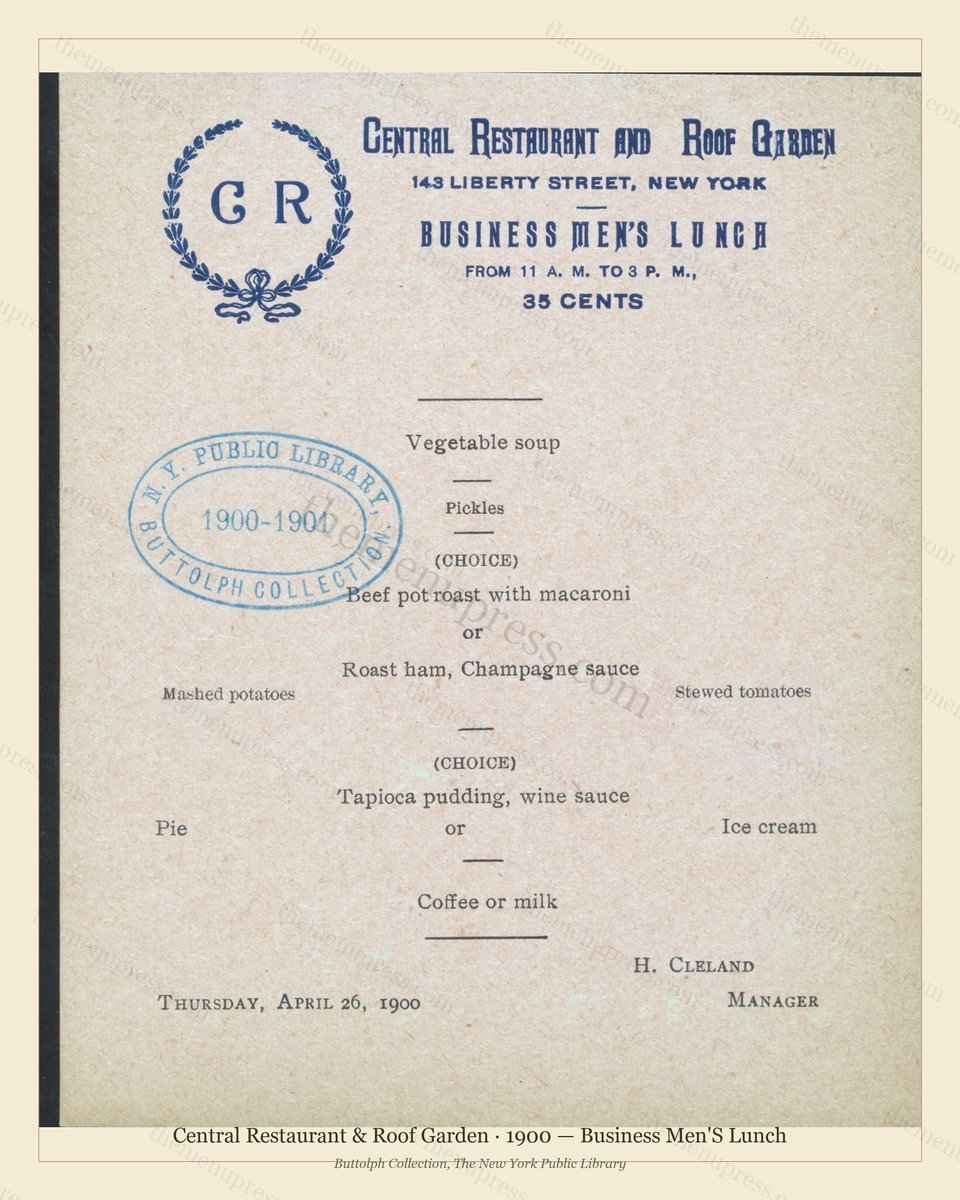 Vintage menu preview — 1900 Vintage Lunch Menu — New York, Ny, Classic NYC French Restaurant (Complete