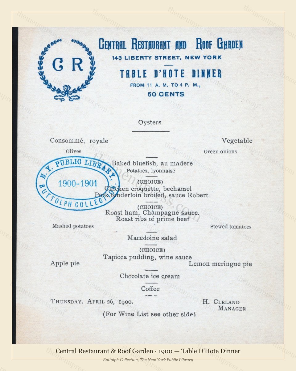 Vintage menu preview — 1900 Vintage Dinner Menu — New York, Ny, Classic NYC French Restaurant (Complete