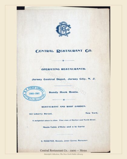 Central Restaurant Co. · 1900 — Menu