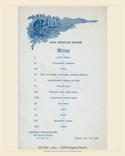 Xiii Club · 1900 — 189Th Regular Dinner