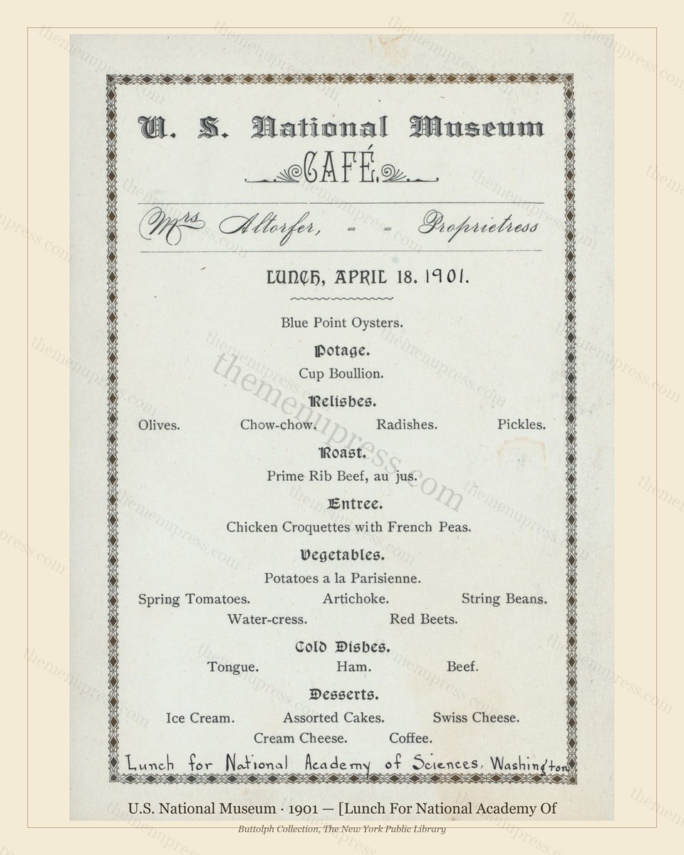 Vintage menu preview — 1901 Vintage Lunch Menu — Museum Cafe, Washington, D.C, Classic NYC French Resta