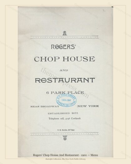 Vintage menu preview — 1901 Vintage Dinner Menu — New York, Ny, Classic NYC French Restaurant (Complete