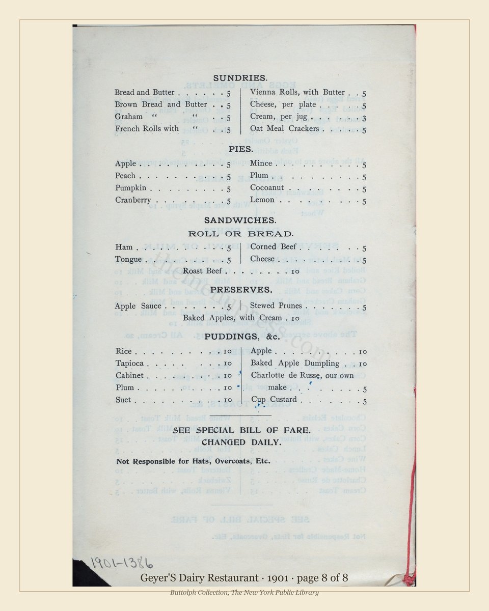 Vintage menu — page 8 of 8