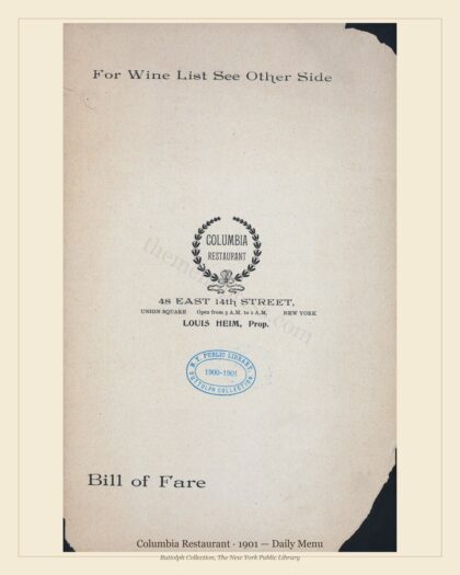 Columbia Restaurant · 1901 — Daily Menu