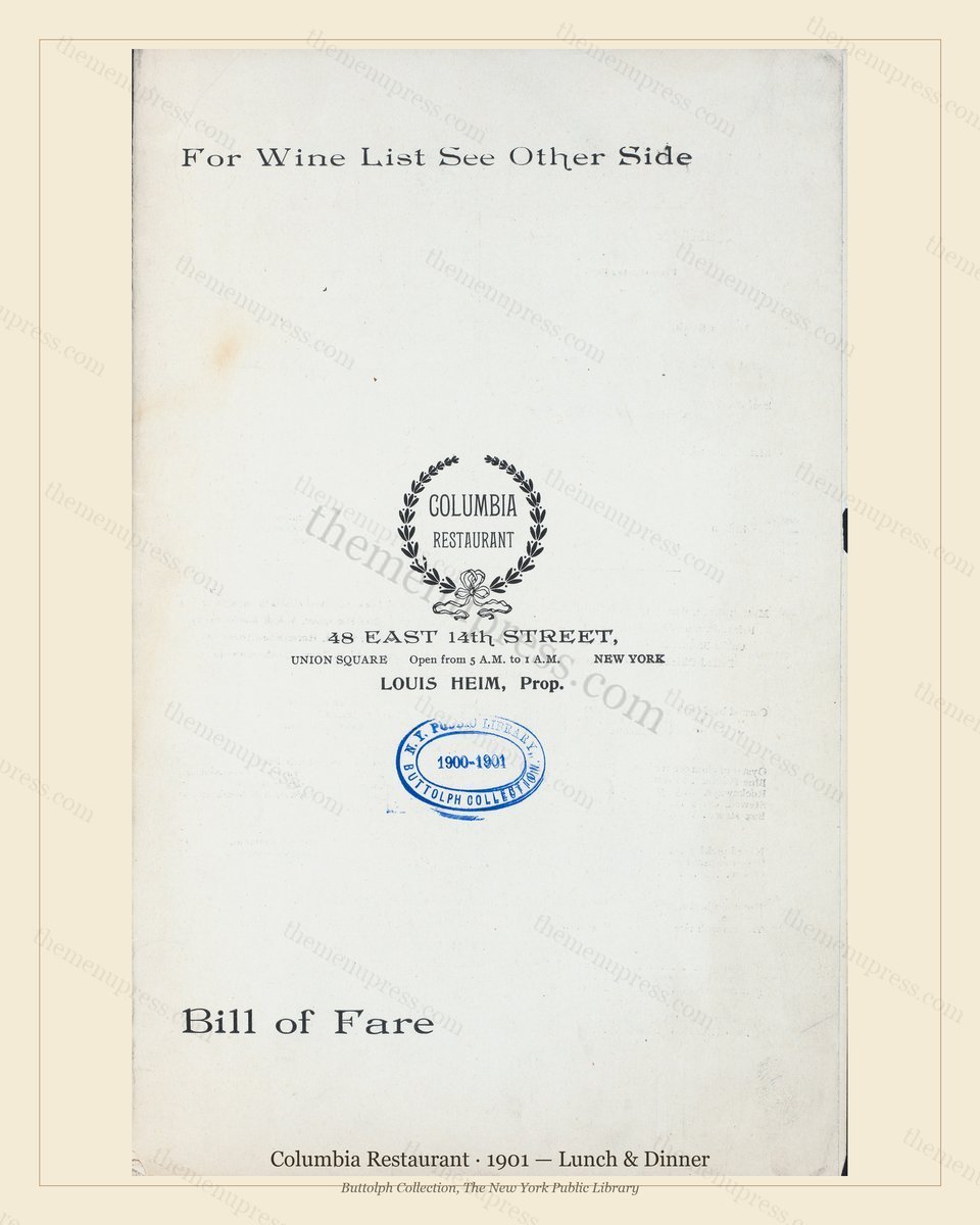Vintage menu preview — 1901 Vintage Dinner Menu — 48 . 14 St. Ny, Classic NYC French Restaurant (Comple