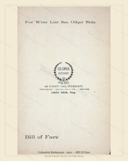 Vintage menu preview — 1901 Vintage Dinner Menu — New York, Ny, Classic NYC French Restaurant (Complete