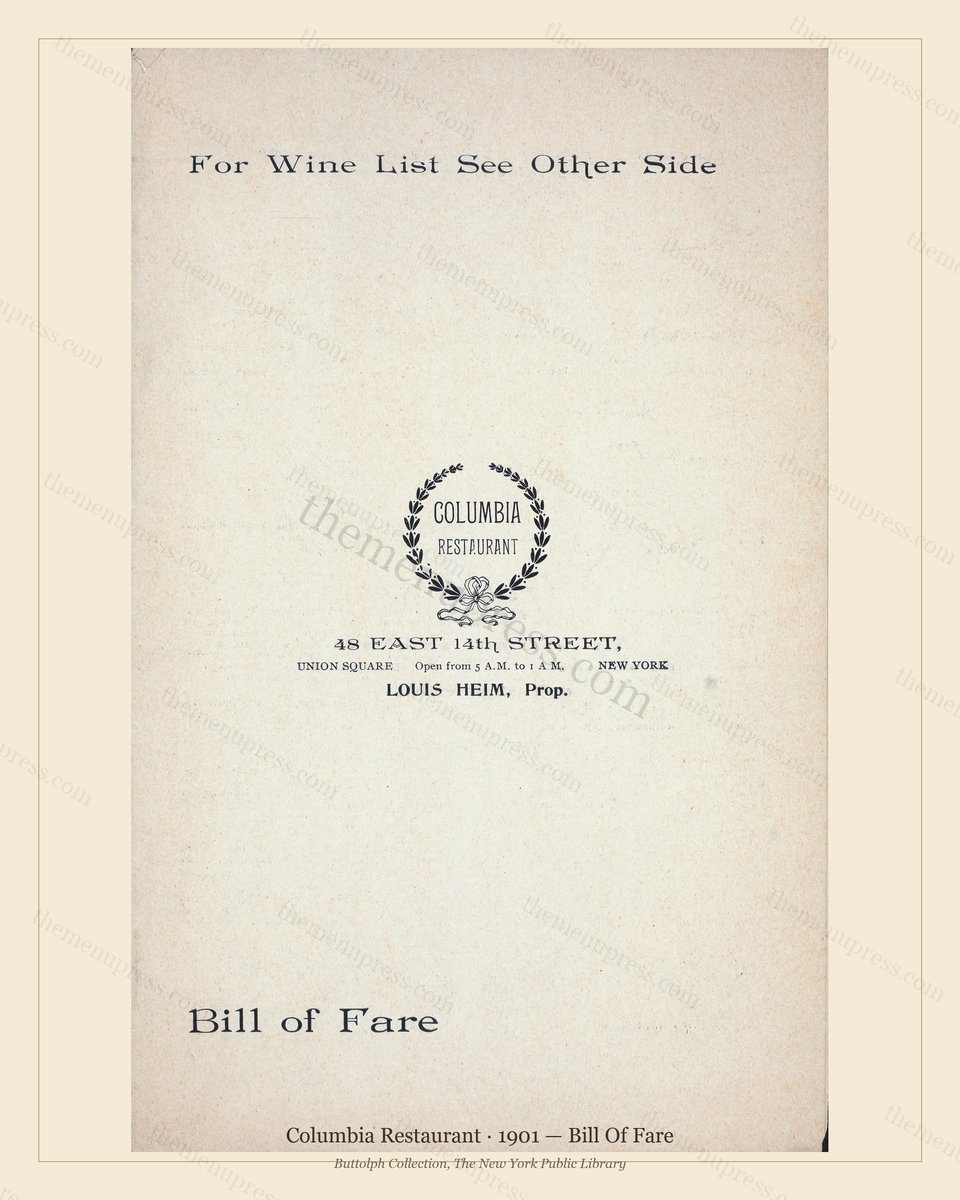 Vintage menu preview — 1901 Vintage Dinner Menu — New York, Ny, Classic NYC French Restaurant (Complete