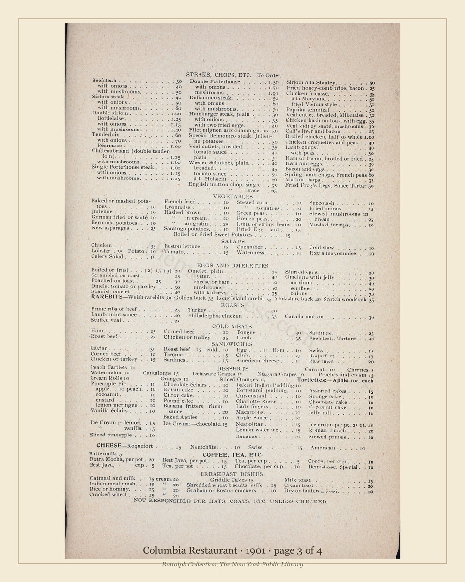 Vintage menu — page 3 of 4