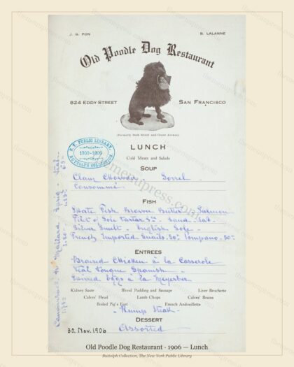 Vintage menu preview — 1906 Vintage Lunch Menu — San Francisco,Ca, Classic NYC French Restaurant (Compl