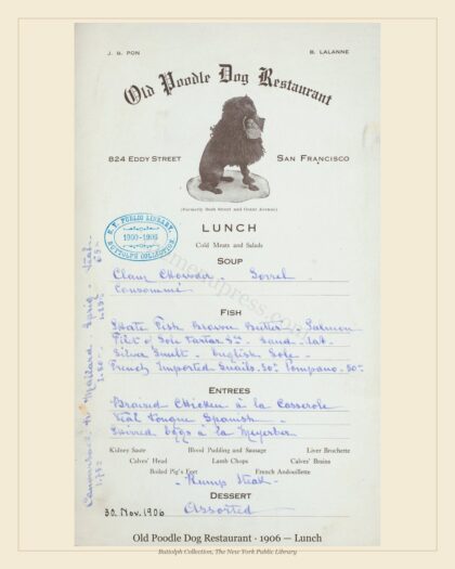 Old Poodle Dog Restaurant · 1906 — Lunch