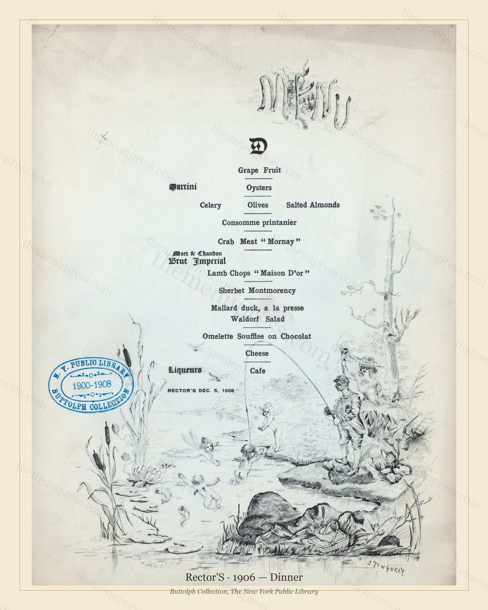 Vintage menu preview — 1906 Vintage Dinner Menu — Rector'S, Classic NYC French Restaurant
