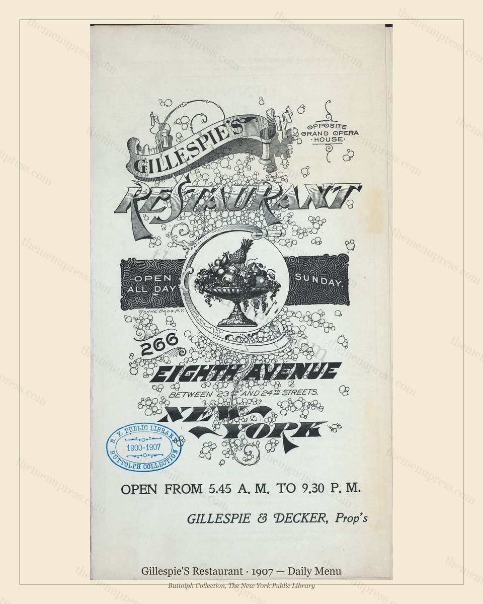 Vintage menu preview — 1907 Vintage Dinner Menu — 266 8Th Avenue, Between 23Rd & 24Th Sts,, Classic
