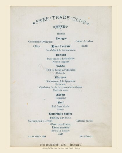 Free Trade Club · 1884 — [Dinner ?]