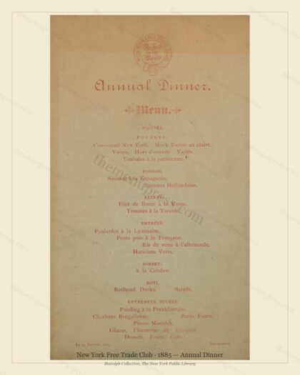 Vintage menu preview — 1885 Vintage Dinner Menu — Delmonico Ny, Classic NYC French Restaurant (Complete