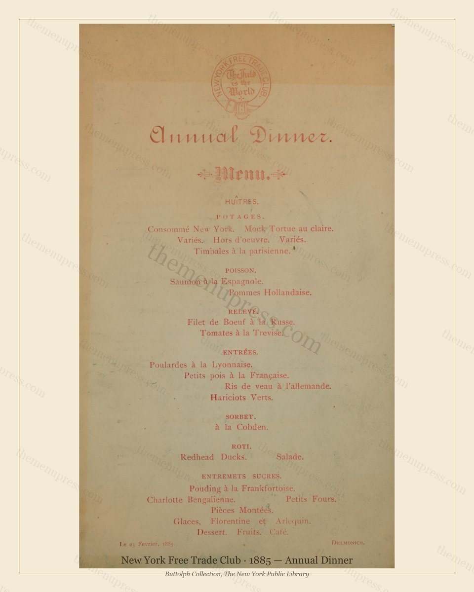 Vintage menu preview — 1885 Vintage Dinner Menu — Delmonico Ny, Classic NYC French Restaurant (Complete