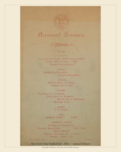 New York Free Trade Club · 1885 — Annual Dinner
