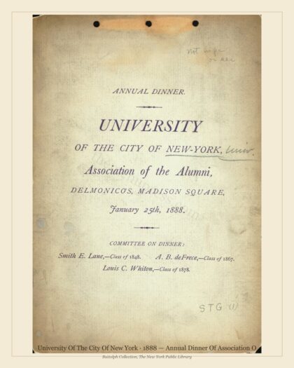 University Of The City Of New York · 1888 — Annual Dinner Of Association O