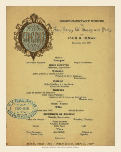 John H. Inman · 1889 — Dinner To Hon. Henry W. Grady
