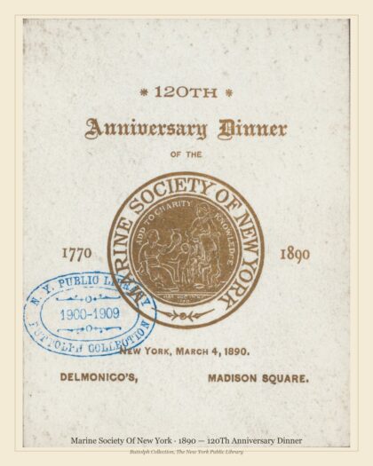 Marine Society Of New York · 1890 — 120Th Anniversary Dinner