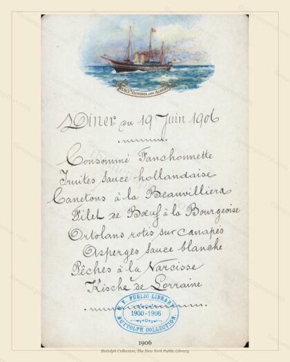 Vintage menu preview — H.M.Y. Victoria and Albert · Royal Yacht · 1906