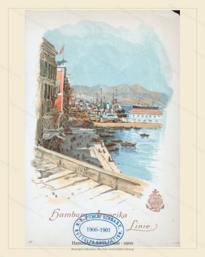 Vintage menu preview — Hamburg-Amerika Linie · Harbour Scene · 1900