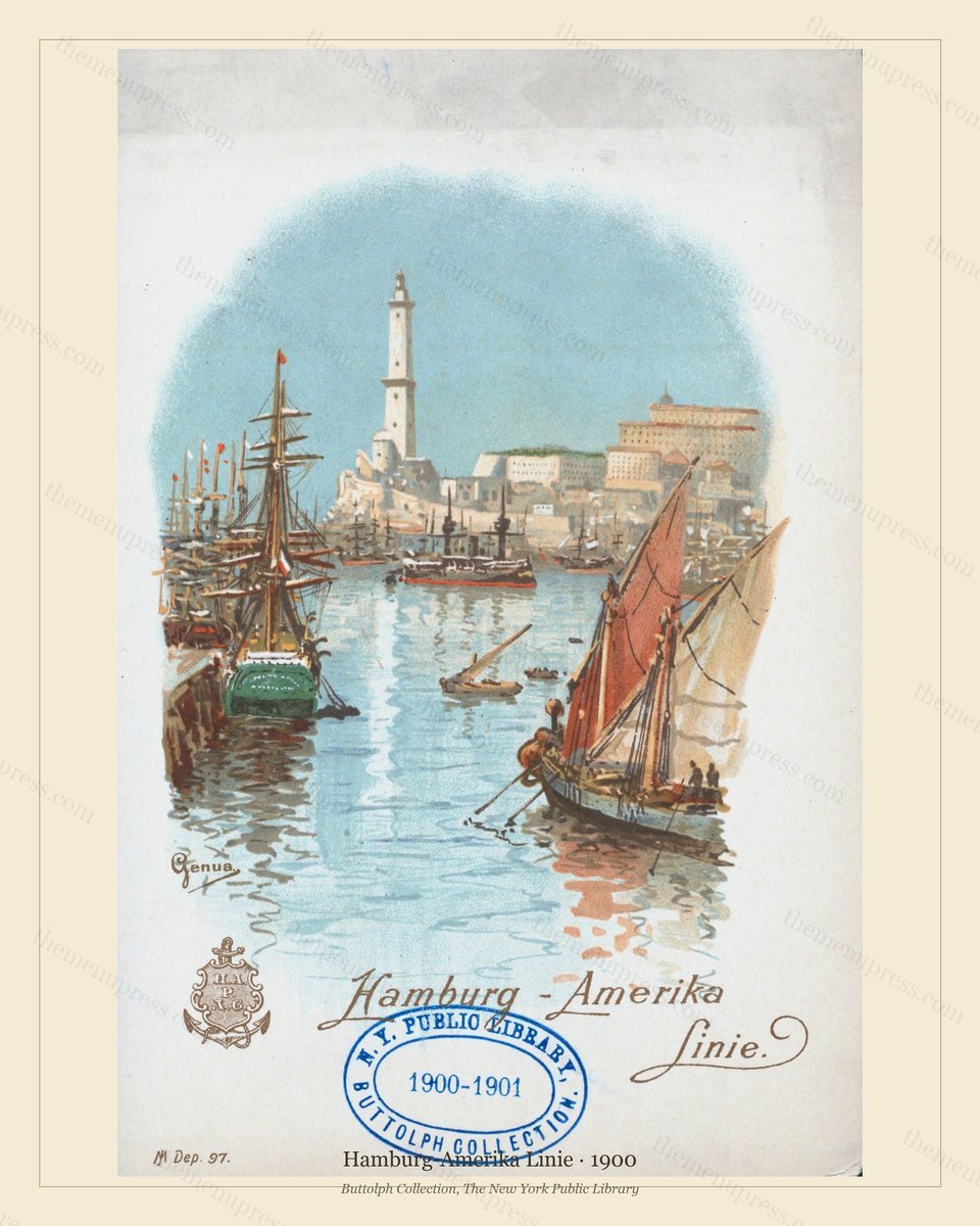 Vintage menu preview — Hamburg-Amerika Linie · Lighthouse Harbour · 1900