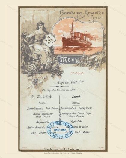 Vintage menu preview — Hamburg-Amerika Linie · Schnelldampfer Auguste Victoria · 1901
