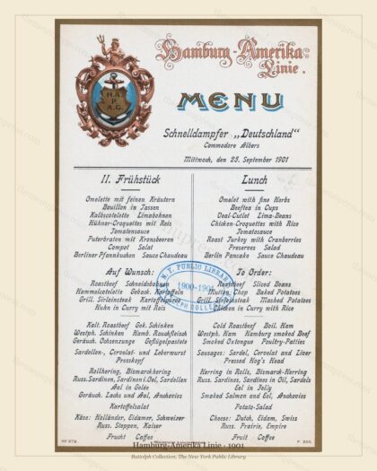 Vintage menu preview — Hamburg-Amerika Linie · Schnelldampfer Deutschland · 1901